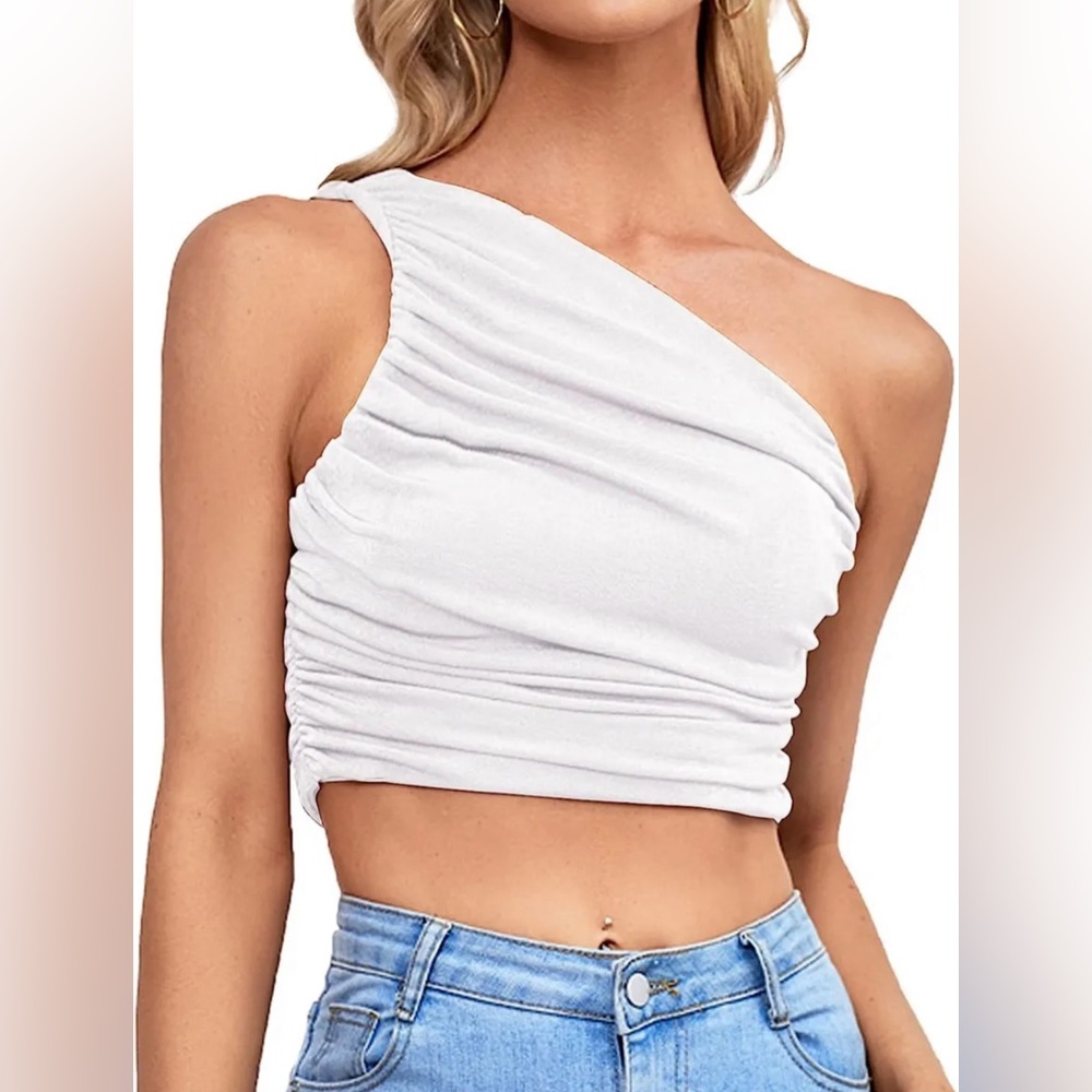 one shoulder ruched top